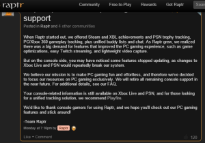 Raptr Update  We re phasing out console support   Raptr